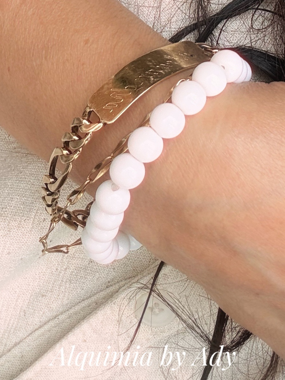 Minimal 90’s +White jade single string Beaded Bracelet